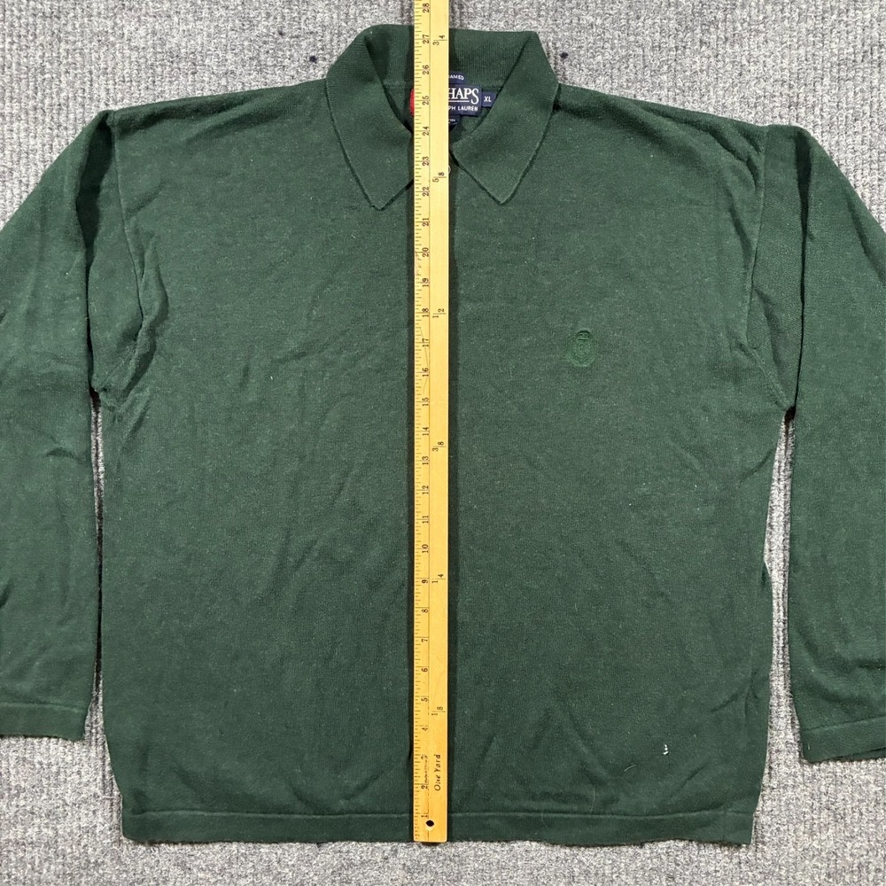 Vintage Chaps Ralph Lauren Mens Polo Shirt XL Green Long Sleeve 90s Hand‎ Framed - Picture 4 of 7